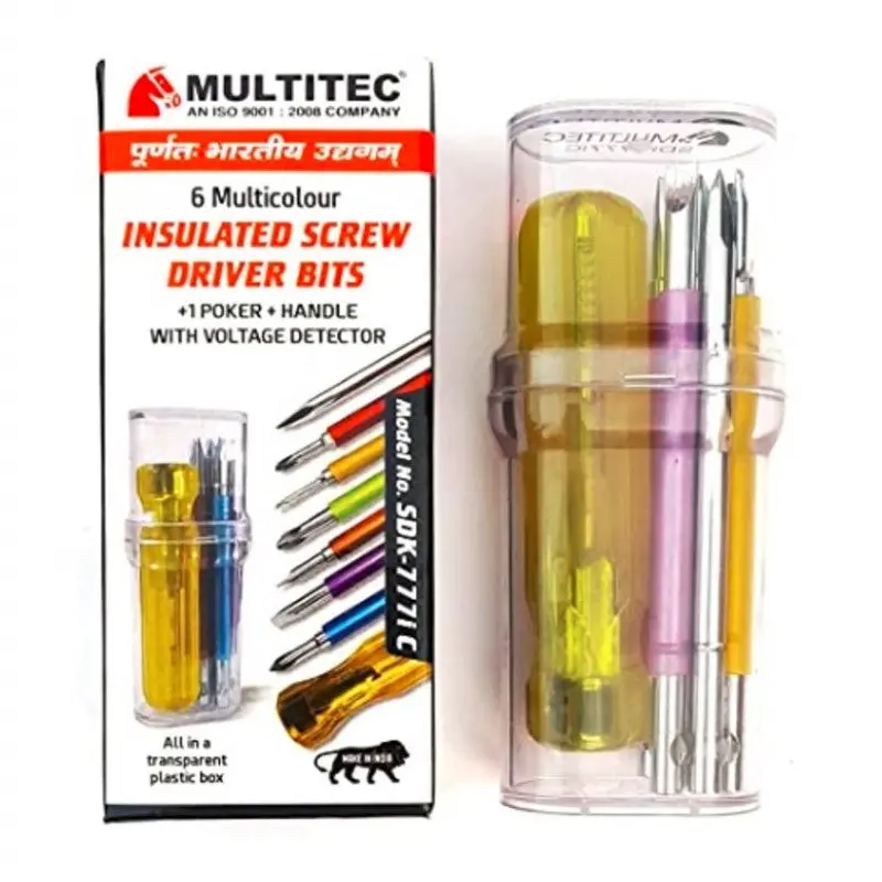 Multitec Sdk-777I-C 6 Multicolour Insulated Screw Driver Bits Set With Transparent Handle With Voltage Detector 1