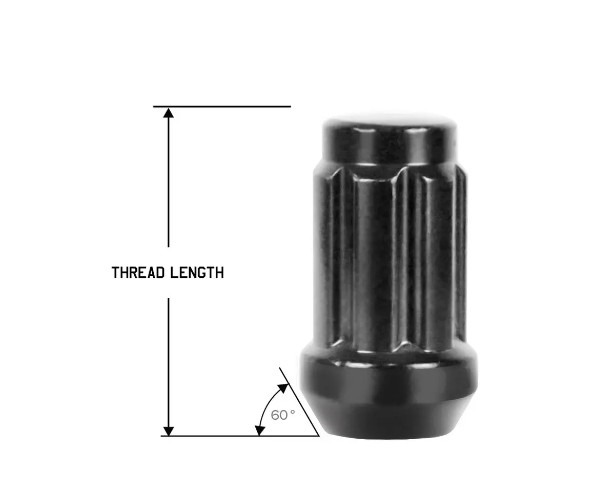 Perfectly Tight 7 Spline Lug Nut Bulged Tapered Seat 14X1.5 X 35Mm - Black Steel - Set Of 20 W/ Key 1