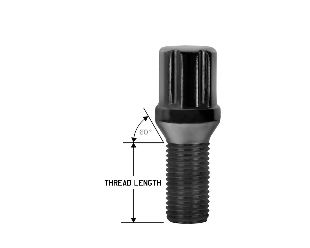 Perfectly Tight 7 Spline Lug Bolt Tapered Seat 14X1.5 X 25Mm - Black Steel - Set Of 20 W/ Key 1