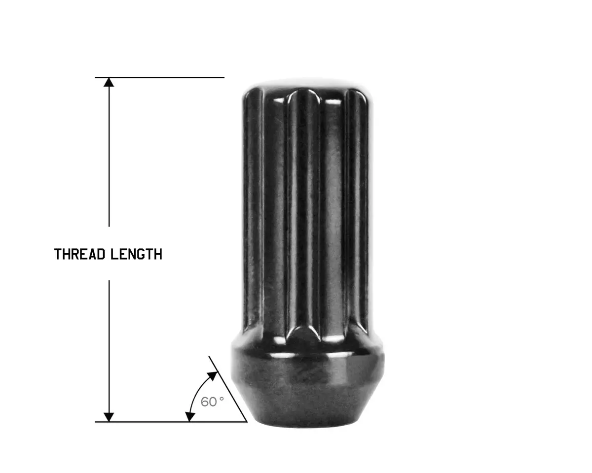 Perfectly Tight 7 Spline Lug Nut Tapered Seat 9/16-18 X 50Mm - Black Steel - Set Of 20 W/ Key 1