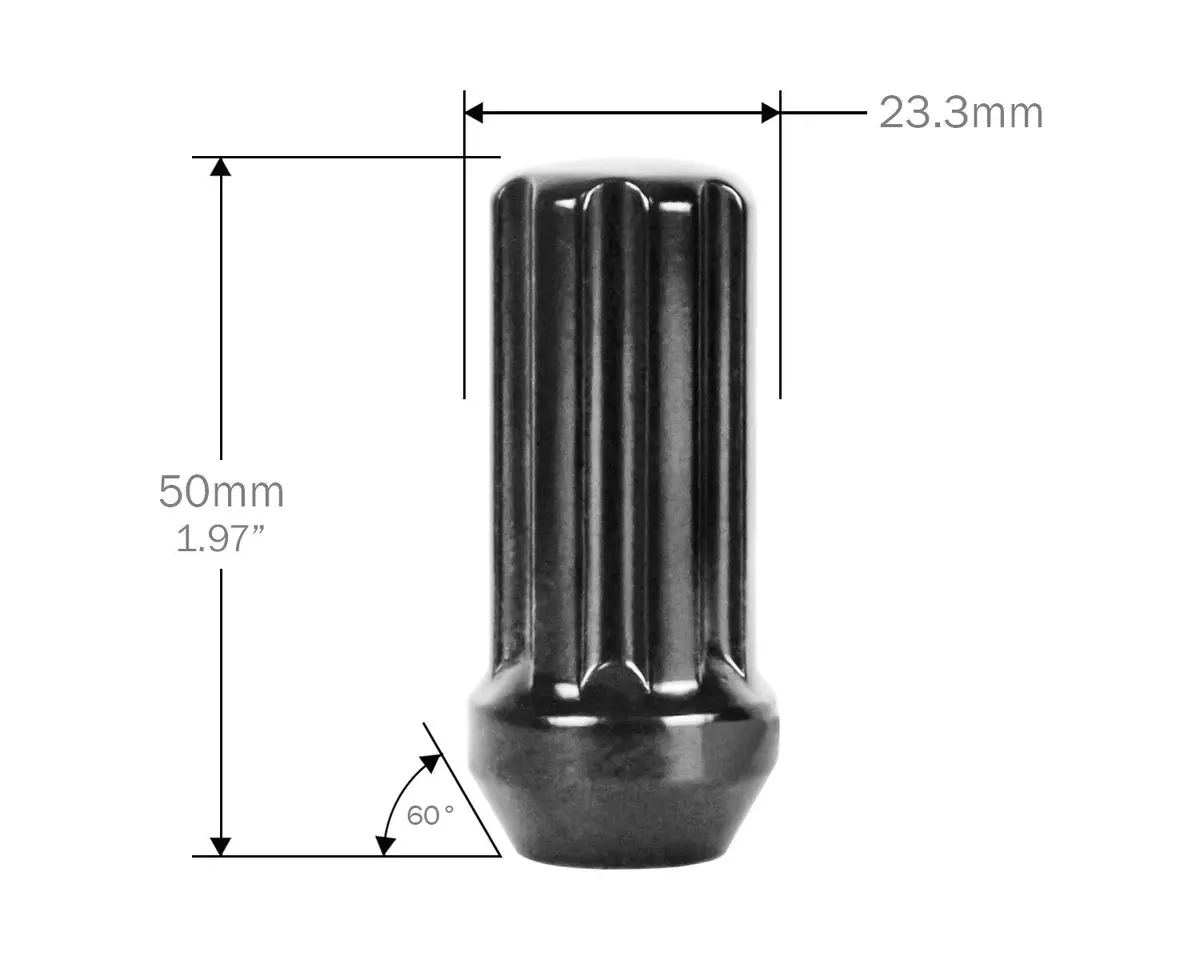 Perfectly Tight 7 Spline Lug Nut Tapered Seat 12X1.25 X 50Mm - Black Steel - Set Of 32 W/ Key 1