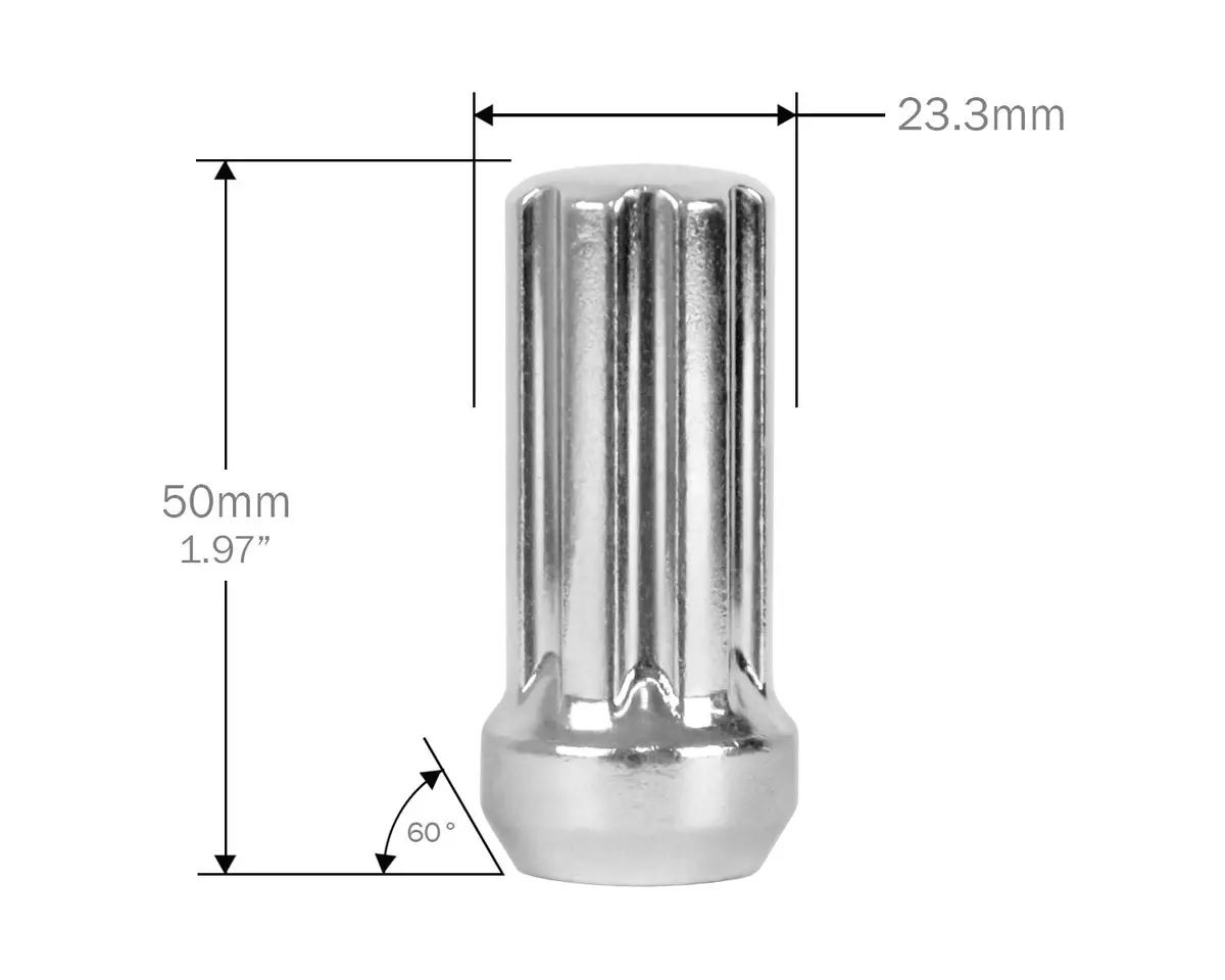 Perfectly Tight 7 Spline Lug Nut Tapered Seat 9/16-18 X 50Mm - Chrome Steel - Set Of 20 W/ Key 1