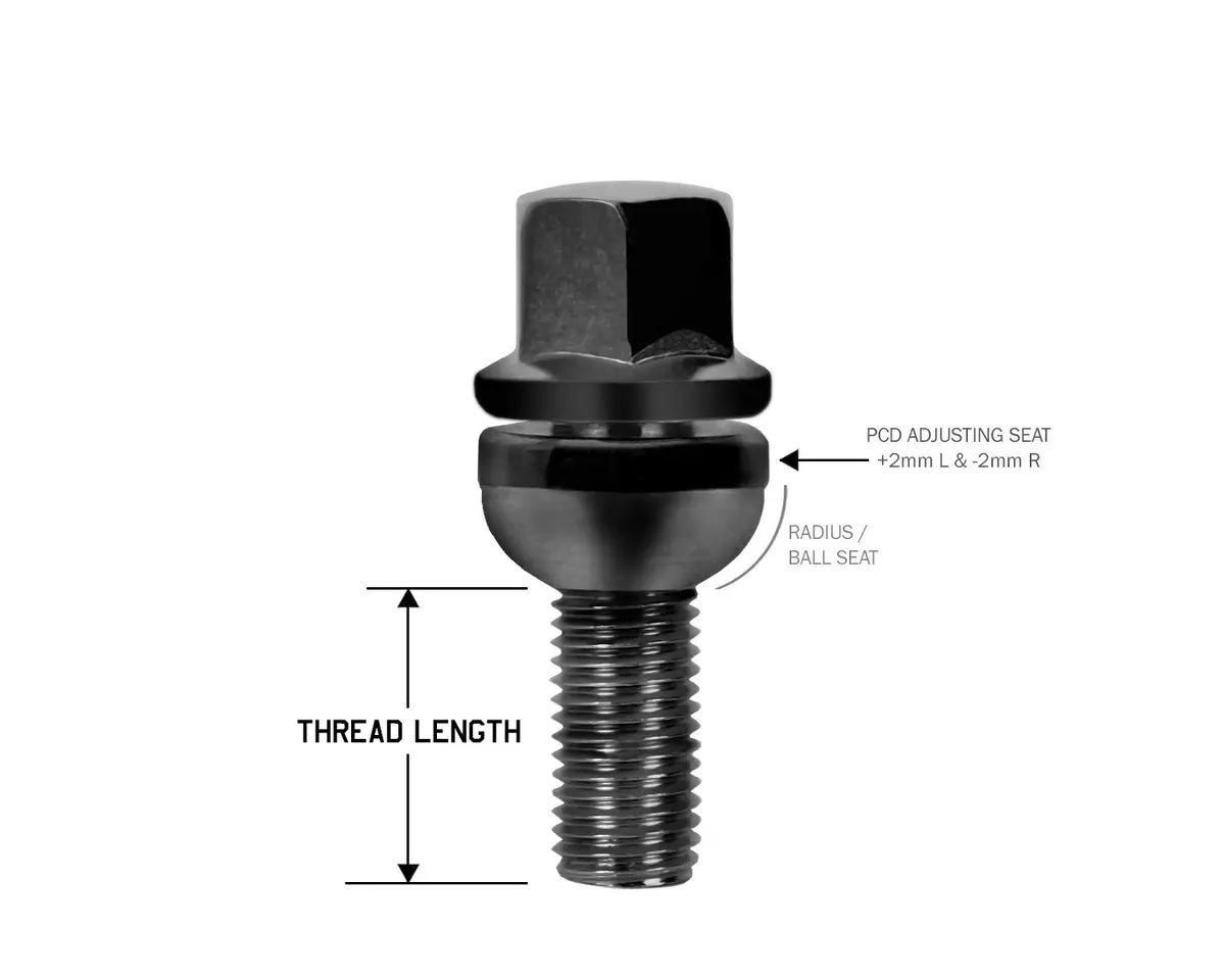Perfectly Tight Adjustable 17Mm Hex Lug Bolt Radius Seat 14X1.5 X 26Mm - Black Steel - Set Of 20 1