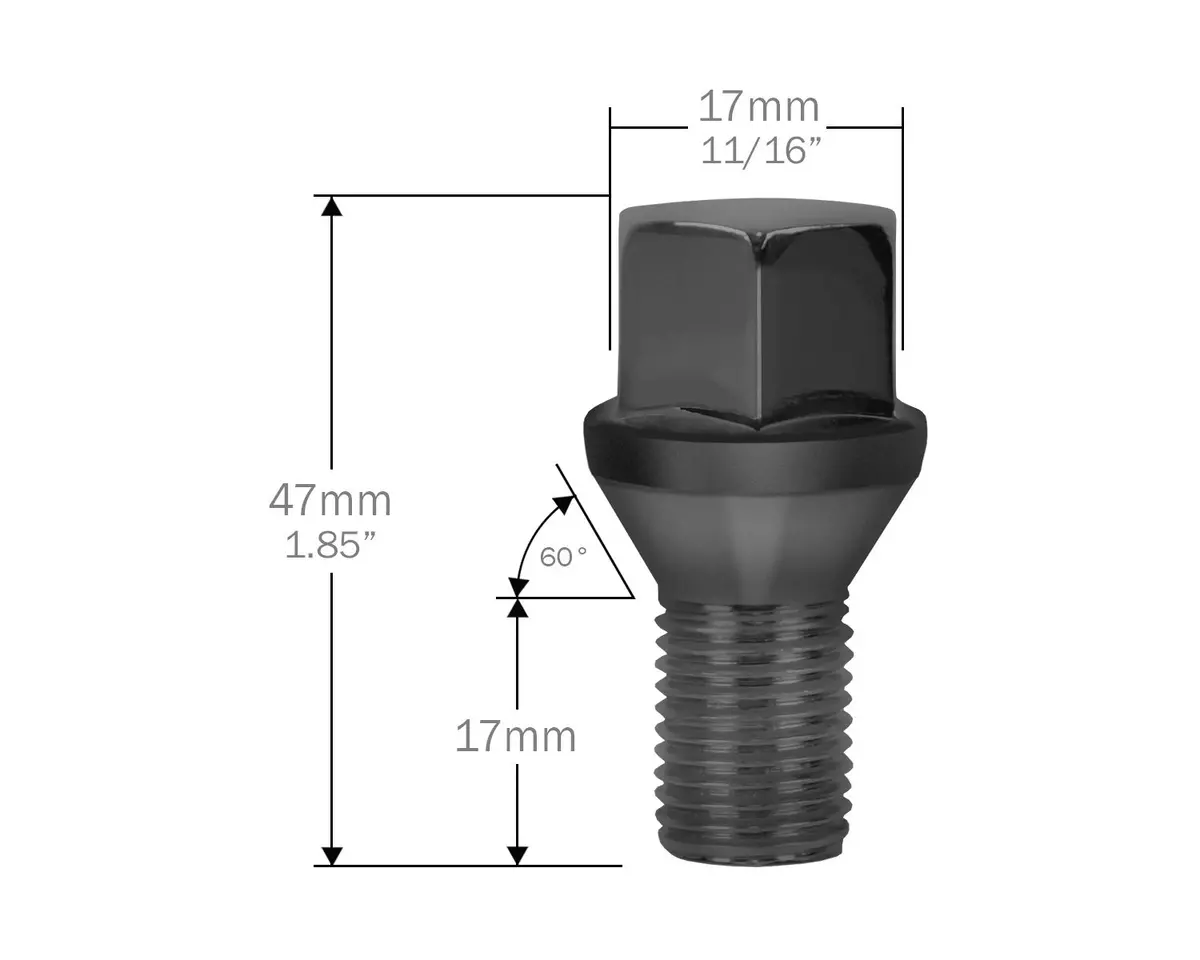 Perfectly Tight 17Mm Hex Lug Bolt Tapered Seat 14X1.5 X 17Mm - Black Steel - Set Of 20 1