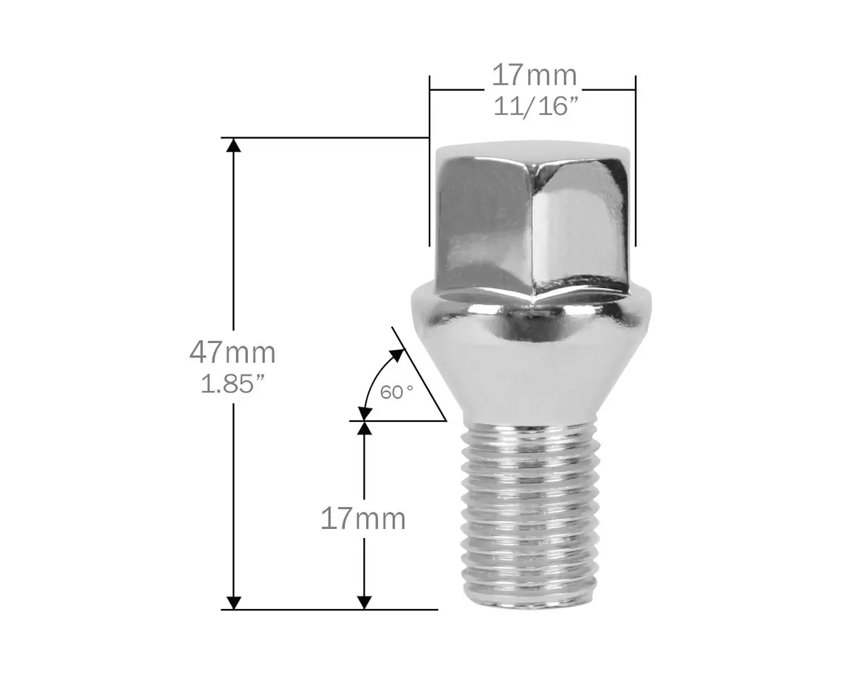 Perfectly Tight 17Mm Hex Lug Bolt Tapered Seat 14X1.5 X 25Mm - Chrome Steel - 1 Piece 1