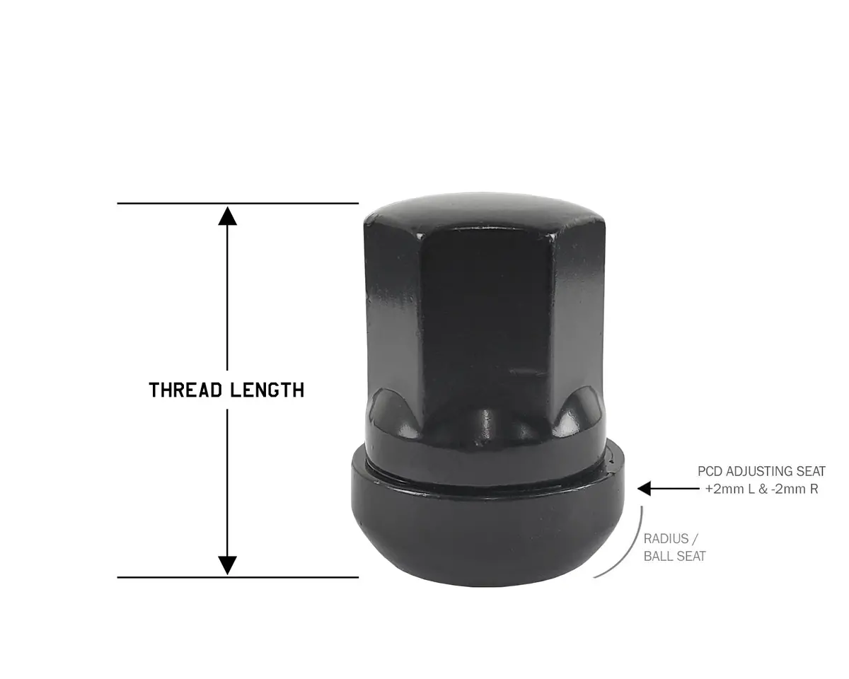 Perfectly Tight Adjustable 19Mm Hex Lug Nut Radius Seat 14X1.5 X 32Mm - Black Steel - Set Of 20 1