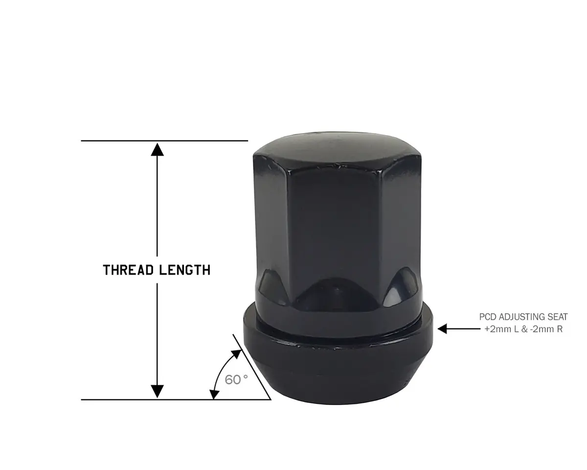 Perfectly Tight Adjustable 19Mm Hex Lug Nut Tapered Seat 12X1.25 X 32Mm - Black Steel - Set Of 20 1