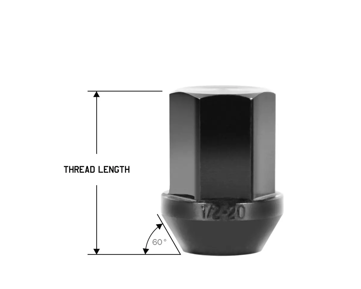 Perfectly Tight 3/4" Hex Lug Nut Tapered Seat 1/2-20 X 35Mm - Black Steel - 1 Piece 1