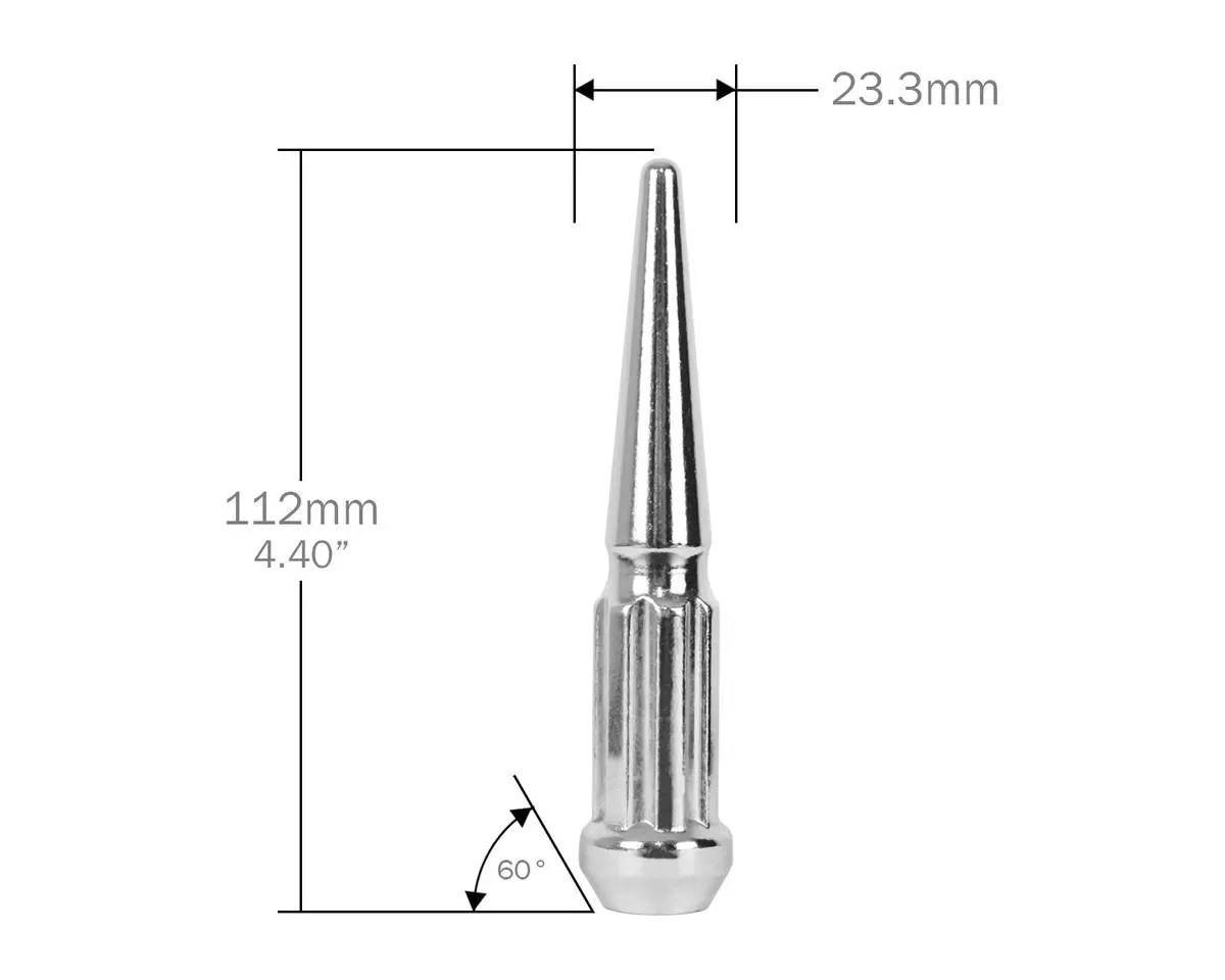 Perfectly Tight 7 Spline Spike Lug Nut Tapered Seat 14X1.5 X 112Mm - Chrome Steel - Set Of 32 W/ Key 1
