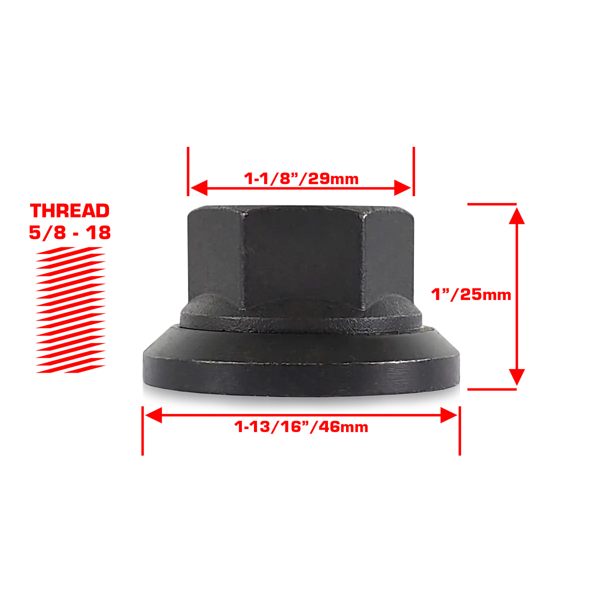 Perfectly Tight 29Mm Hex Swivel Flat Seat Open Lug Nut 5/8-18 X 25Mm - Black Oxide Steel - 1 Piece 1