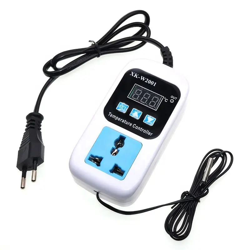 Xk-W2001 Ac110-220V Red Digital Thermostat Regulator Temperature Controller Microcomputer Socket With Probe 1M Cable 1