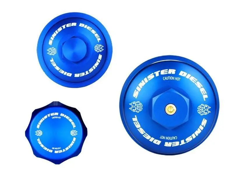 Sinister Diesel Billet Blue Oil Cap Kit For 2003–2007 Ford 6.0L Powerstroke 1