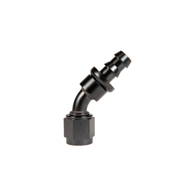 Fleece Performance -8An 45° Swivel Fitting To Hose Barb Adapter – Black Anodized 1