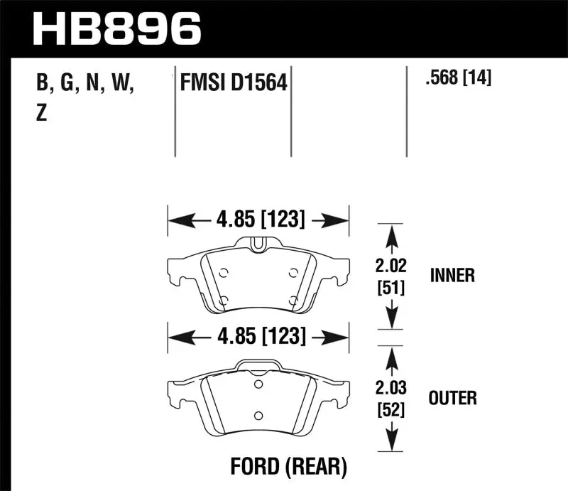 Hawk 16-18 Ford Focus Hps 5.0 Rear Brake Pads 1