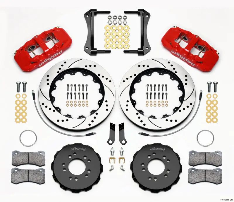 Wilwood Aero6 Front Brake Hat Kit – 14" Drilled, Red Finish, Compatible With 2005–2014 Mustang & Bmr Suspension (Includes Lines) 1