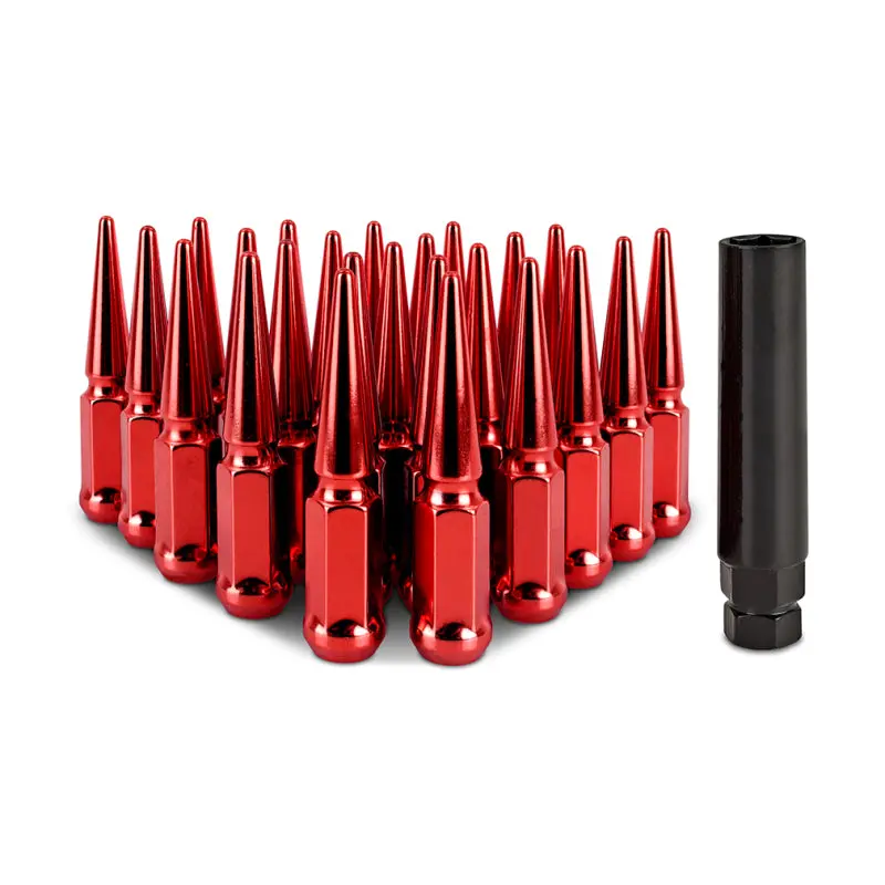Mishimoto Red Steel Spiked Lug Nut Set – 24 Pcs, M14X1.5 1