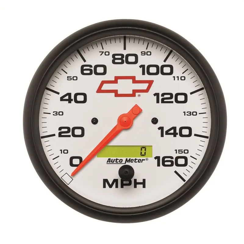 Autometer 5-Inch Electric Programmable Speedometer — 160 Mph Range, Chevy Red Bowtie Face With White Dial 1