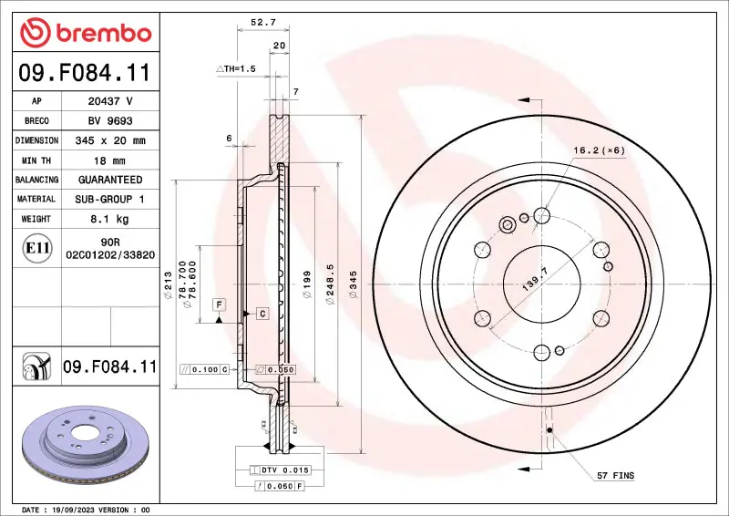 Brembo Oe Rear Brake Discs For 2021–2022 Cadillac Escalade, Gmc Sierra 1500 & Yukon (Uv-Coated) 1