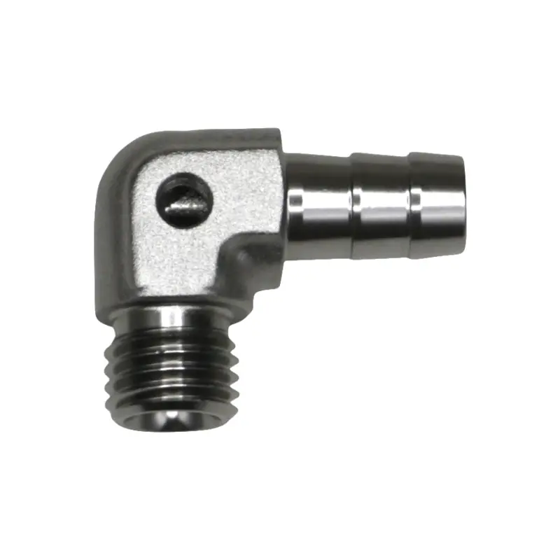 Deatschwerks Titanium 90° M12-To-3/8" Hose Barb Fitting With Venturi Port (Anodized) 1