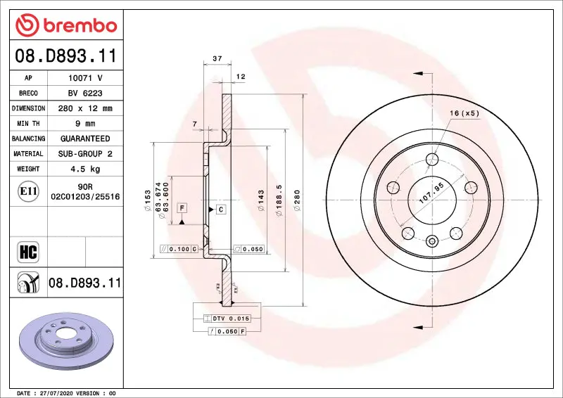 Brembo 13-22 Ford F-250 Super Duty/F-350 Super Duty Rear Uv Coated Rotor 1